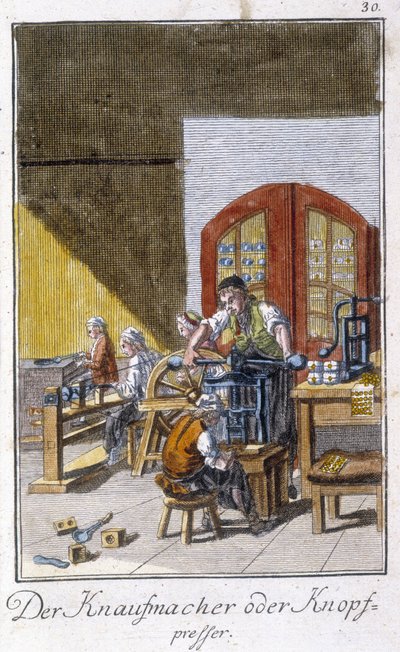 Ambacht: de knopenmaker in zijn werkplaats. In 