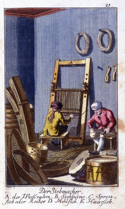 Ambacht: de zeefmaker in hun werkplaats. In 