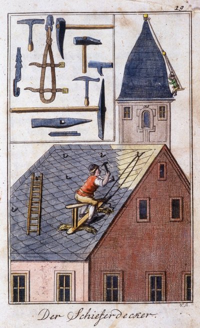 Ambacht: de leien dakdekker en zijn werktuigen. In 