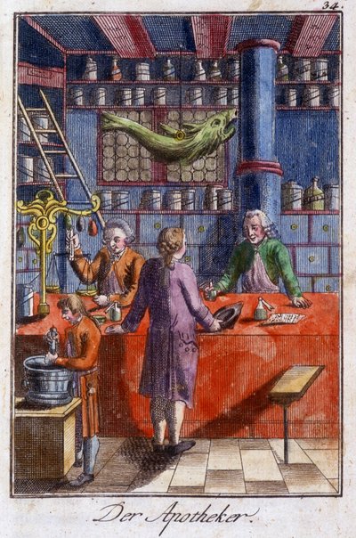 Ambachten: de apotheker in zijn werkplaats. In 