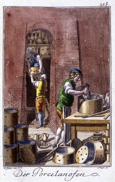 Ambachten: de porseleinmaker in zijn werkplaats. In 
