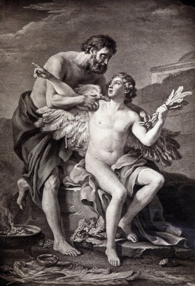 Daedalus en Icarus. 19e-eeuwse gravure. door Unknown artist