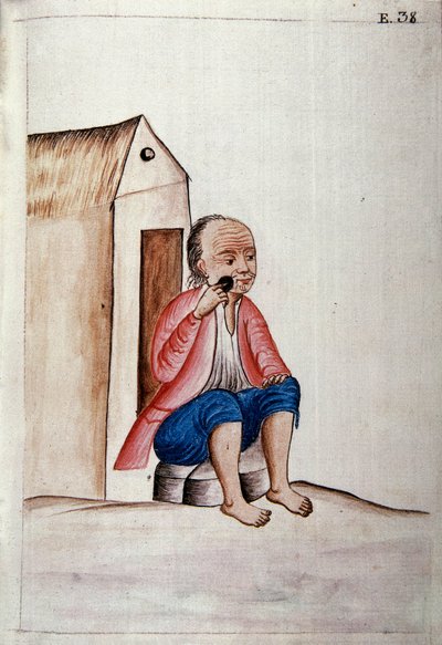 Dagelijks leven en gebruiken van Peru: "Indiaan scheert zijn baard op zijn stoep" Aquarel uit het boek "Trujillo del Peru" door Baltasar Martinez Companon y Bajanda, bisschop van Trujillo (1782-1785). 18e eeuw. Madrid, Biblioteca del Palacio Real door Unknown artist