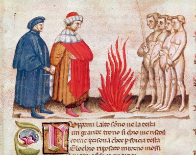 Dante en Virgil omringd door de verdoemde zielen (uit de Hel, in de Goddelijke Komedie) - miniatuur 15e eeuw door Unknown artist