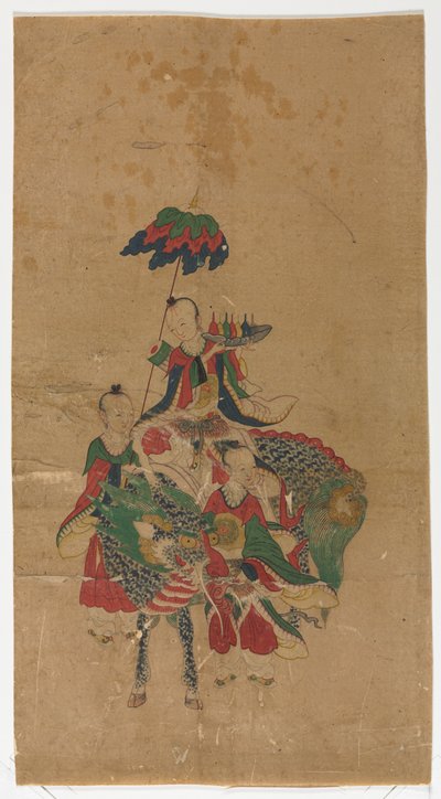 Daoïstische onsterfelijke op een Qilin en twee begeleiders door Unknown artist