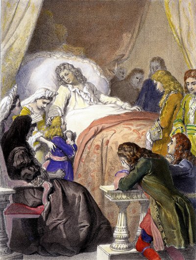Dood van Lodewijk XIV (1638-1715), Koning van Frankrijk, op 1 september 1715 in Versailles en de toekomstige Lodewijk XV (1710-1774). door Unknown artist