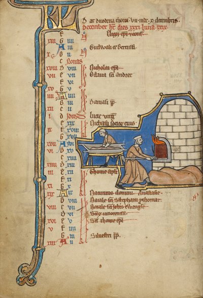 December Kalenderblad; Brood bakken door Unknown artist