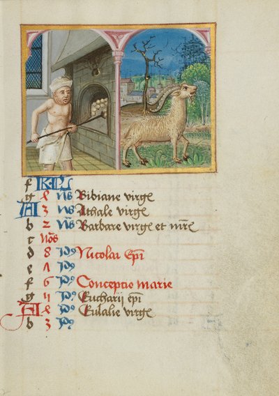 December Kalenderblad; Brood bakken; Steenbok door Unknown artist