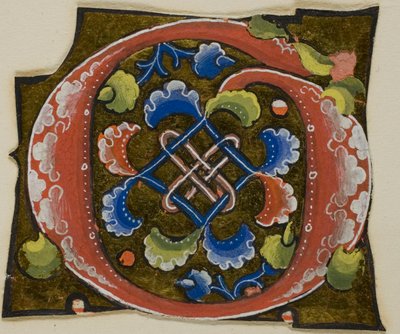 Gedecoreerde initiaal "G" in rood met conventionele bloem uit een manuscript door Unknown artist