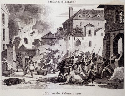 Verdediging van Valenciennes (door de Republikeinen tegen de Britten en Oostenrijkers in 1794). Gravure 19e eeuw door Unknown artist