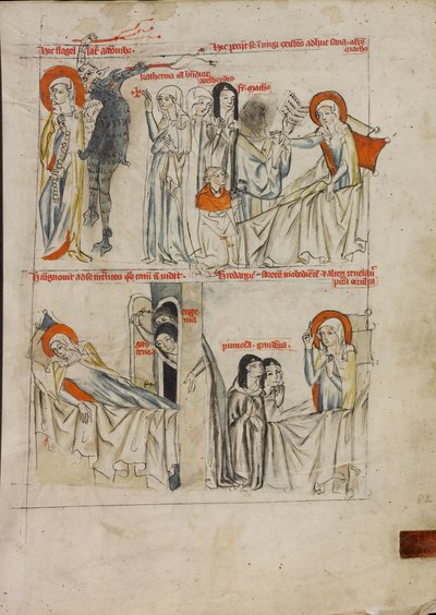 Demonen die de heilige Hedwig geselen en de heilige Hedwig die het heilig oliesel aanvraagt; de heilige Hedwig die boetedoening eist van twee nonnen die haar ziekenkamer binnengingen door Unknown artist