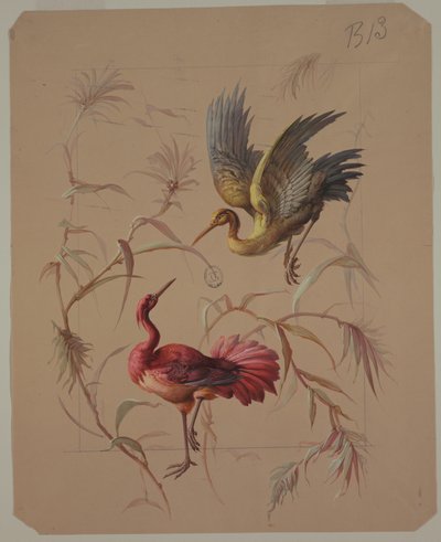 Ontwerp voor behang en textiel: bloemen en vogels door Unknown artist