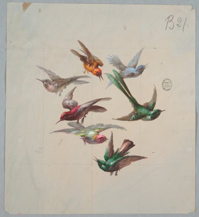 Ontwerp voor behang en textiel: Vogels door Unknown artist
