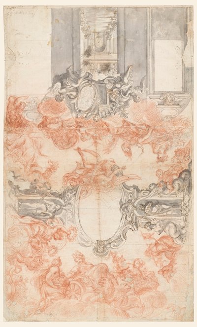 Ontwerp voor een Beschilderd Plafond en de Decoratie van een Korte Muur die de Seizoenen Illustreert door Unknown artist