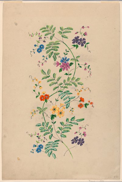 Ontwerp voor een Verticaal Rinceau voor een Geweven Stof door Unknown artist