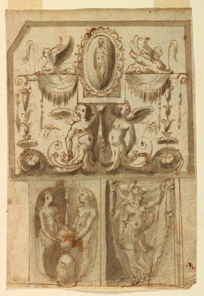 Ontwerp voor de Geschilderde Decoraties van Drie Panelen door Unknown artist