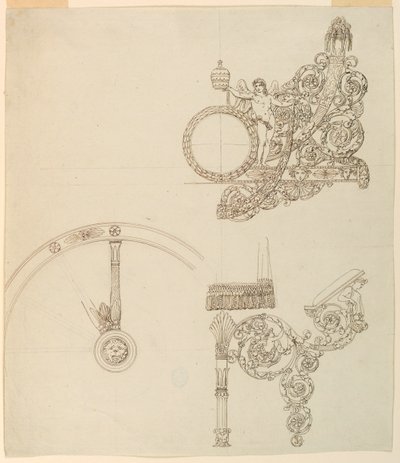 Ontwerpen voor delen van een koets door Unknown artist
