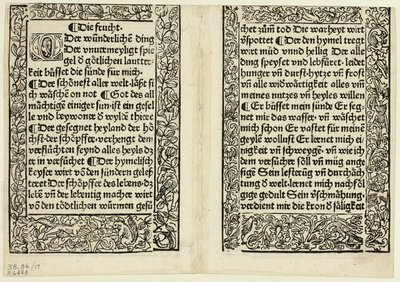 Devotionele passages met sierranden uit Andächtig Zeitglöcklein des Leben und Leidens Christi, Plate 17 from Woodcuts from Books of the 15th Century door Unknown artist