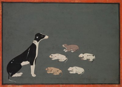 Hond met Pups door Unknown artist