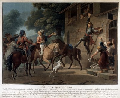 Don Quichot rijdend op zijn lans. door Unknown artist