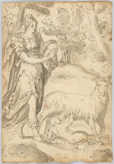Tekening: A) Rhea en de jonge Jupiter. B) Sint Franciscus van Assisi door Unknown artist