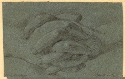 Tekening: Een studie van gevouwen handen door Unknown artist