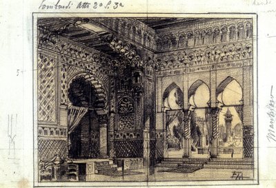 Tekening voor het decor van scène 3 van Act II van de opera 