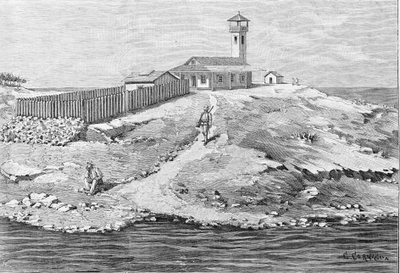 Dreyfus-affaire: Kapitein Alfred Dreyfus (1859 - 1935) gedeporteerd naar Duivelseiland (1895 - 1899) in Guyana. Gravure. door Unknown artist