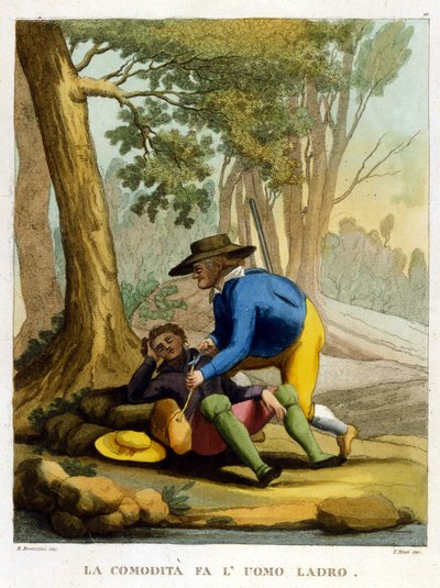 Gemak maakt de mens een dief. Illustratie uit een verzameling 18e-eeuwse spreekwoorden. door Unknown artist