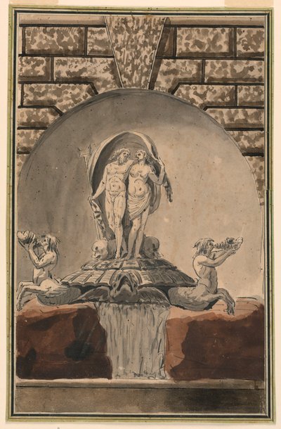 Elevatie van een fontein door Unknown artist