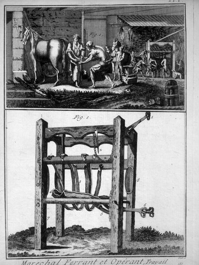 Gravure die de hoefsmid van de 18e eeuw voorstelt door Unknown artist