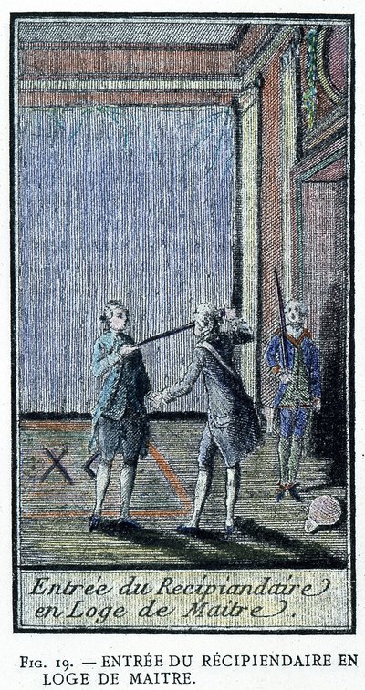 Toetreding van de ontvanger in de Meesterloge - van een gravure uit de 