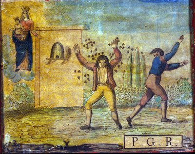 Ex voto uit het begin van de 19e eeuw die een persoon voorstelt die wordt aangevallen door bijen door Unknown artist