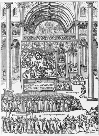 Exorcisme van een bezeten vrouw in de Onze-Lieve-Vrouwekerk van Laon, 8 februari door Unknown artist