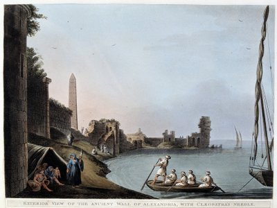 Buitenaanzicht van de oude muur van Alexandrië, met Cleopatra