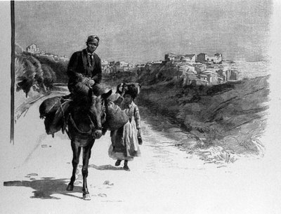 Familie reist op de weg naar Calatafimi, Sicilië gravure uit de 19e eeuw door Unknown artist