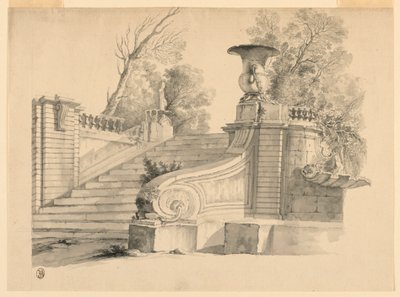 Fantasie. Een trap in een park, in ruïnes. door Unknown artist