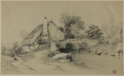 Boerderij met Rieten Dak bij Stenen Brug door Unknown artist