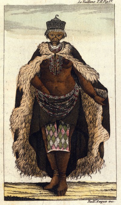Vrouwelijk lid van de Zuid-Afrikaanse stam van Hottentotten, gravure uit 1820 door Unknown artist