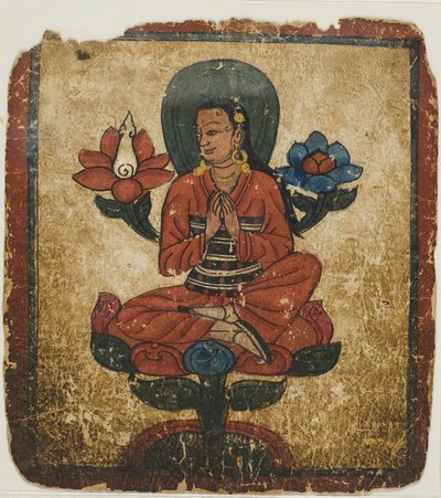 Figuur gezeten op lotus, uit een set inwijdingskaarten (Tsakali) door Unknown artist