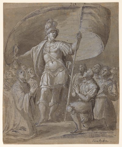 Figuren die eer betuigen aan een ridder door Unknown artist