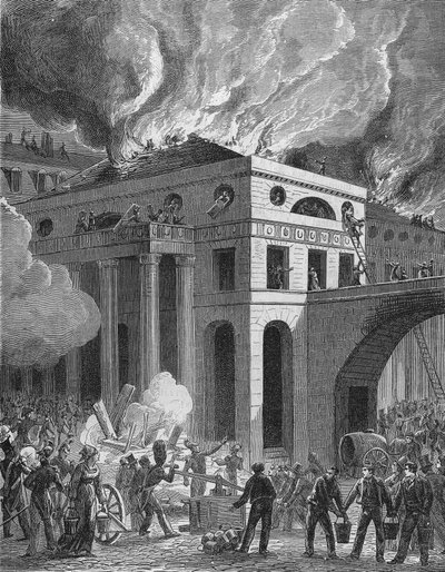 Brand van het Odeon-theater in Parijs in 1820 door Unknown artist