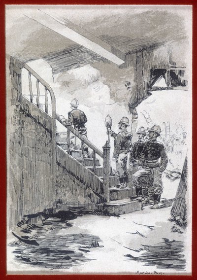 Brandweerlieden: brandherkenning - gravure, n.d. door Unknown artist