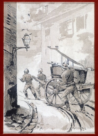Brandweerlieden: het vertrek van de post - grav., n.d. door Unknown artist