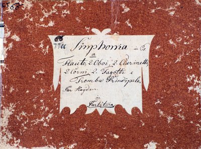 Eerste pagina van muzikale partituur van Symfonie 66 in Bes majeur door J Haydn door Unknown artist