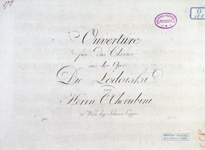 Eerste pagina van de muzikale partituur van ouverture voor pianoforte uit de "Lodoiska" opera door Luigi Cherubini door Unknown artist