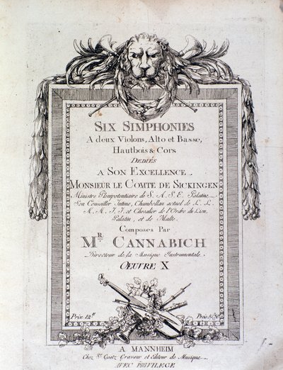 Eerste pagina van bladmuziek van de symfonie nr. 3 door Christian Cannabich door Unknown artist