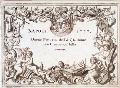 Eerste pagina van de partituur van O bella venere, in Armida immaginaria door Domenico Cimarosa, ca. 1777 door Unknown artist