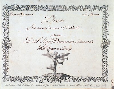 Eerste pagina van de partituur van Svenami ormai crudele, in Gli Orazi e i Curiazi door Domenico Cimarosa, c. 1798 door Unknown artist