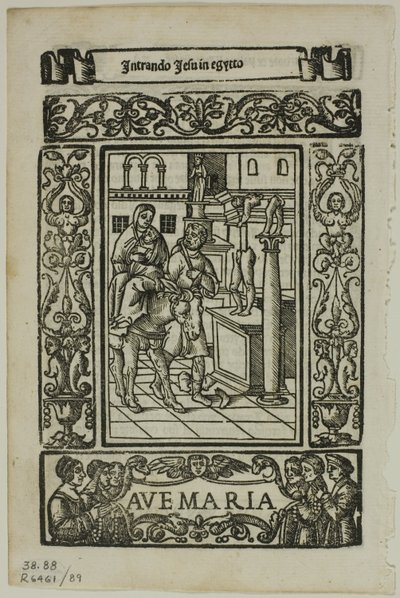 Vlucht naar Egypte uit Rosario della V. Maria door Castellanus, plaat 89 uit Houtsneden uit Boeken van de XVI Eeuw door Unknown artist